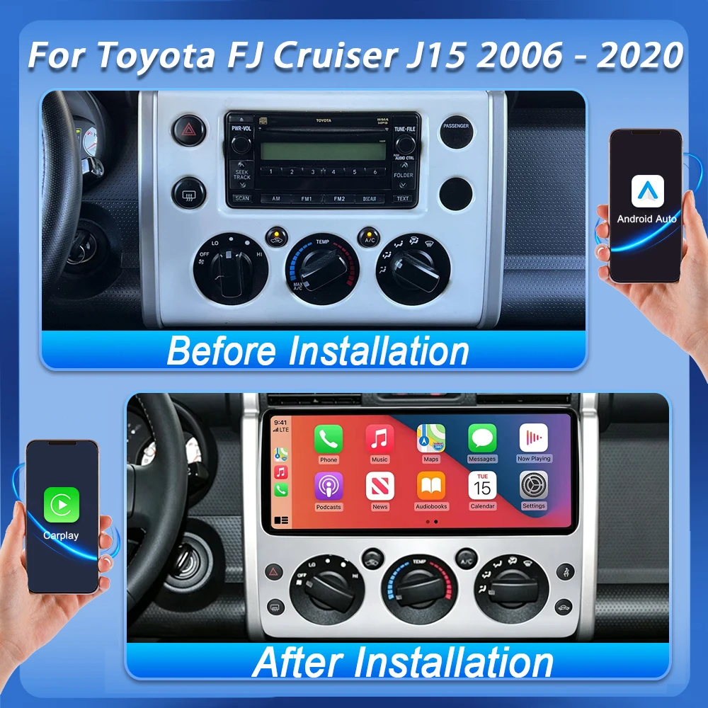 Android 16 For Toyota FJ Cruiser J15 2006 - 2020 12.3 Inch Car Wireless Carplay Android Auto Radio Car Multimedia Player GPS 5G