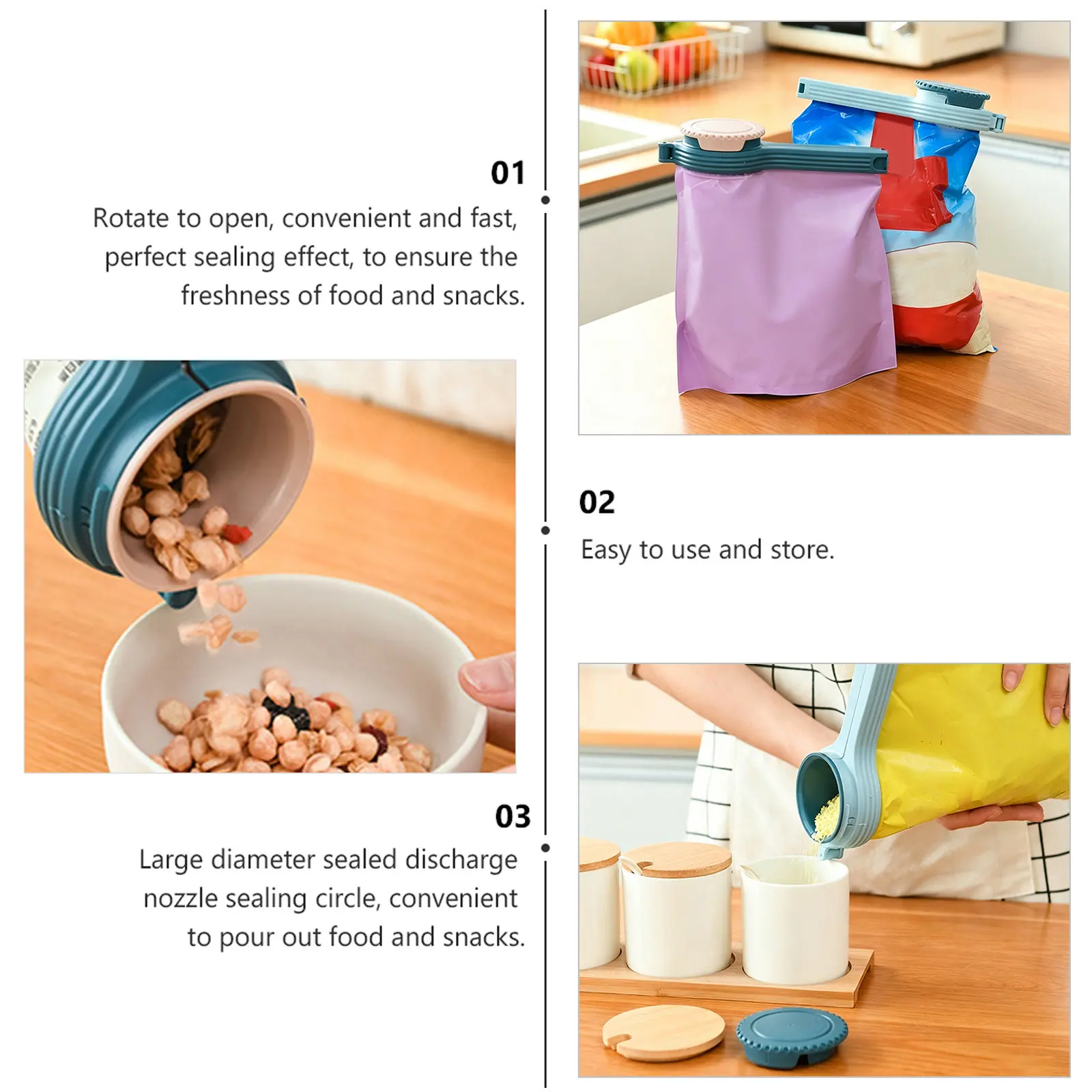 1Pcs Large Diameter Nozzle Sealing Clamp for Food Bags Rotate Open Design Powerful Seal Anti-Dust Anti-Moisture Snack Fresh