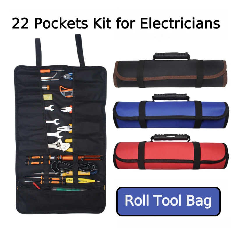 Roll Tool Bag Large Wrench Roll Up Portable Pouch Bag 22 Pockets Kit for Electricians   Mechanics(Not Including Any Tools)