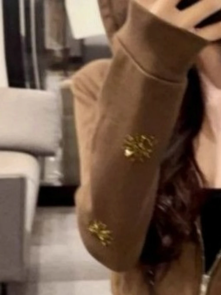 2025 Y2k Estético Conjunto de duas peças Harajuku feminino casual strass com capuz ​ + Saia maxi com cordão na cintura Migh Terno Grunge