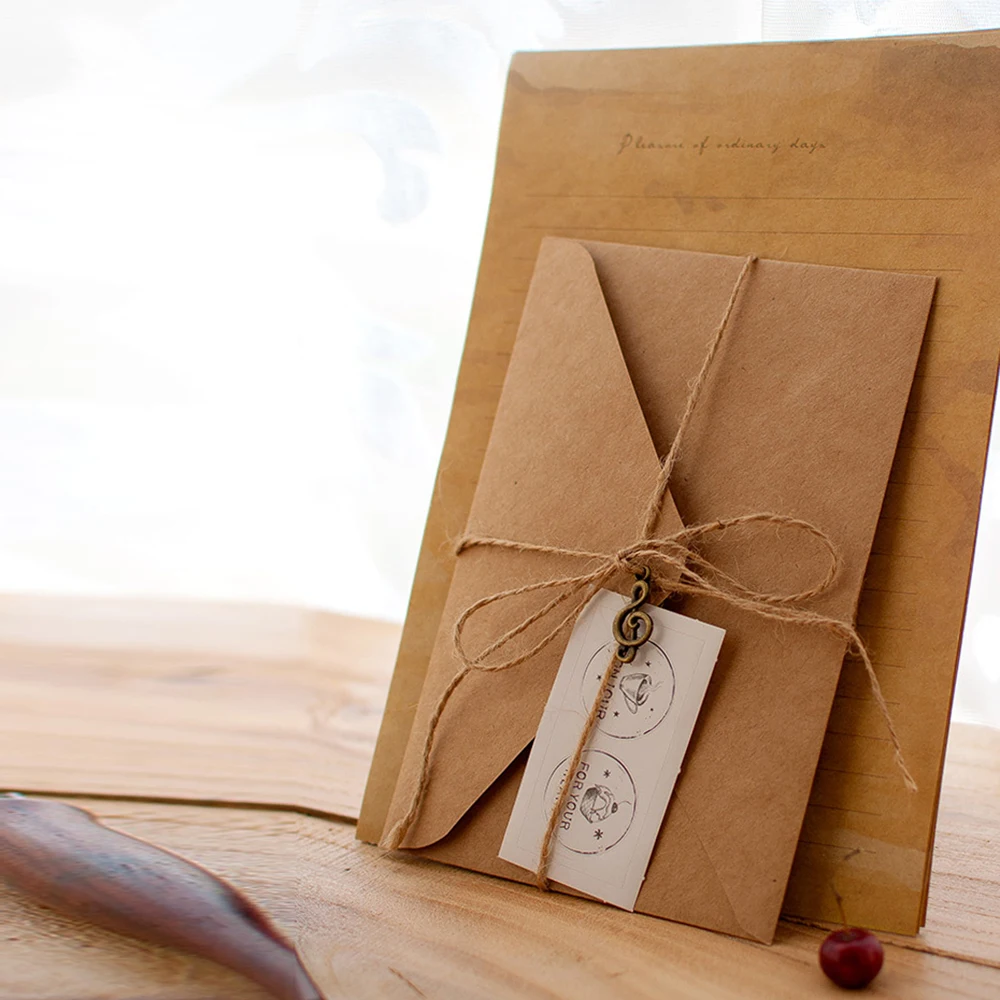 Vintage Invitation Envelope European Style Mailers Set Letter Pad Kraft Paper Envelope Writing Paper Envelopes Letter Paper