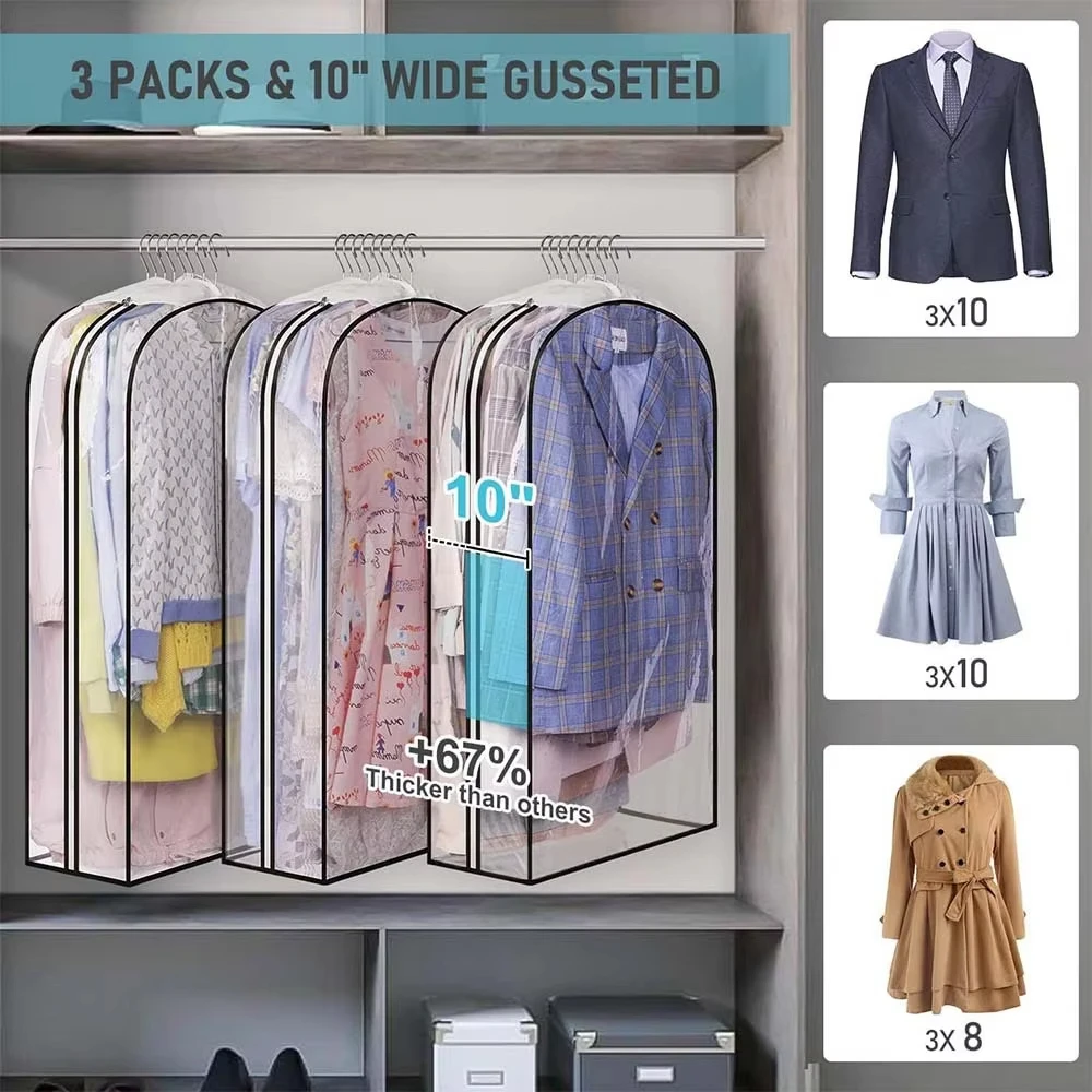 10 Inch Dustproof Clothing Covers Waterproof Clothes Dust Cover Coat Suit Dress Protector Hanging Garment Bags Closet Organizer
