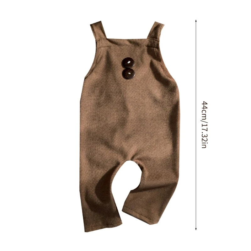 Newborns Photography Clothing with Large Buttons, Crossed Strap Pants Khaki Jumpsuit for Boys Photography Props