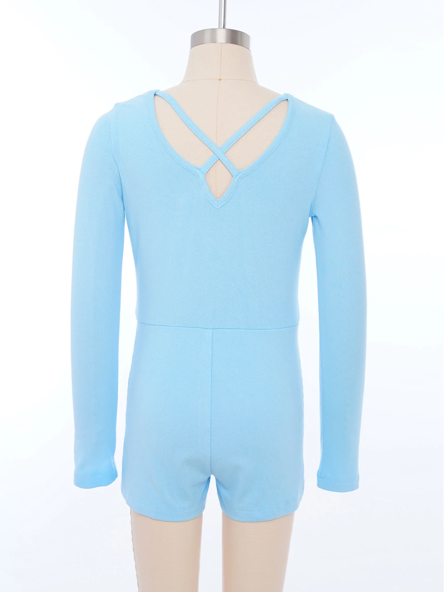 Enfant Biketard pour filles gymnastique croix devant dos combinaison enfants manches longues justaucorps Shorty Unitards Ballet Yoga Dancewear