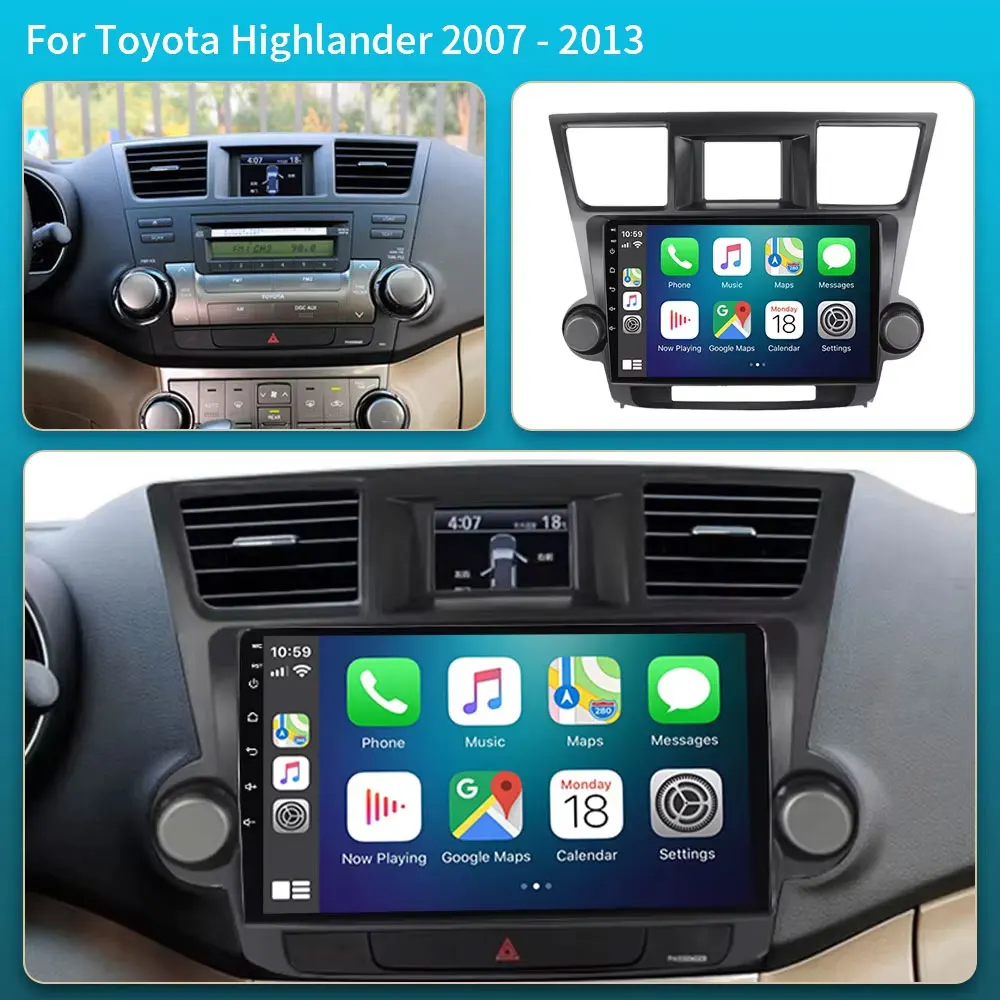 10 Radio For Toyota Highlander Kluger 2008 - 2014 2 Din Android 16 Car Radio Multimedia Video Player GPS Navigation 4G Carplay