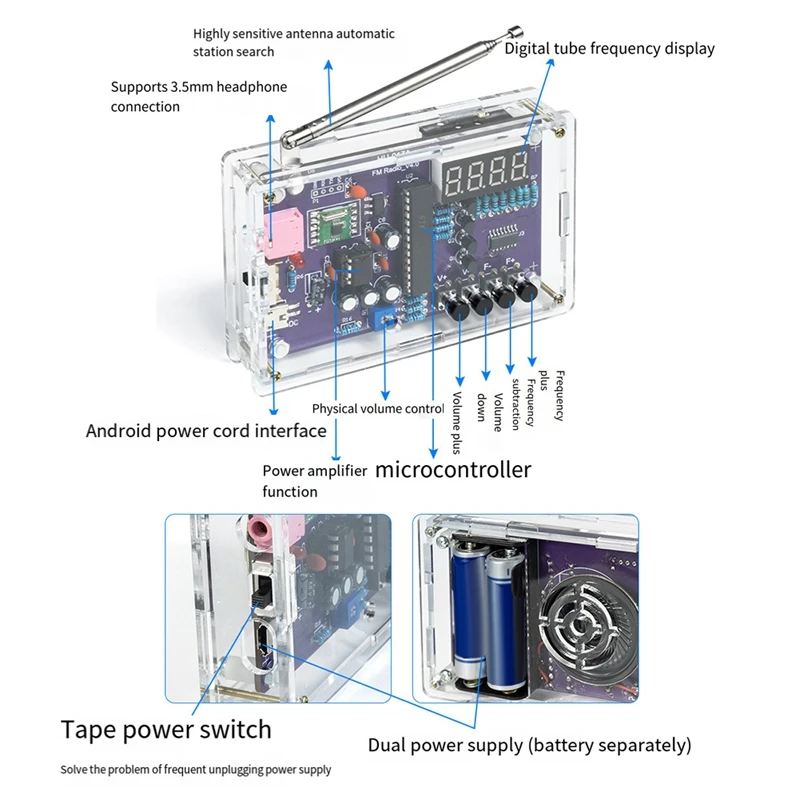 Radio Assembly Kit FM Circuit Board Making Microcontroller DIY Electronic Production Soldering Practice Loose Parts Accessories