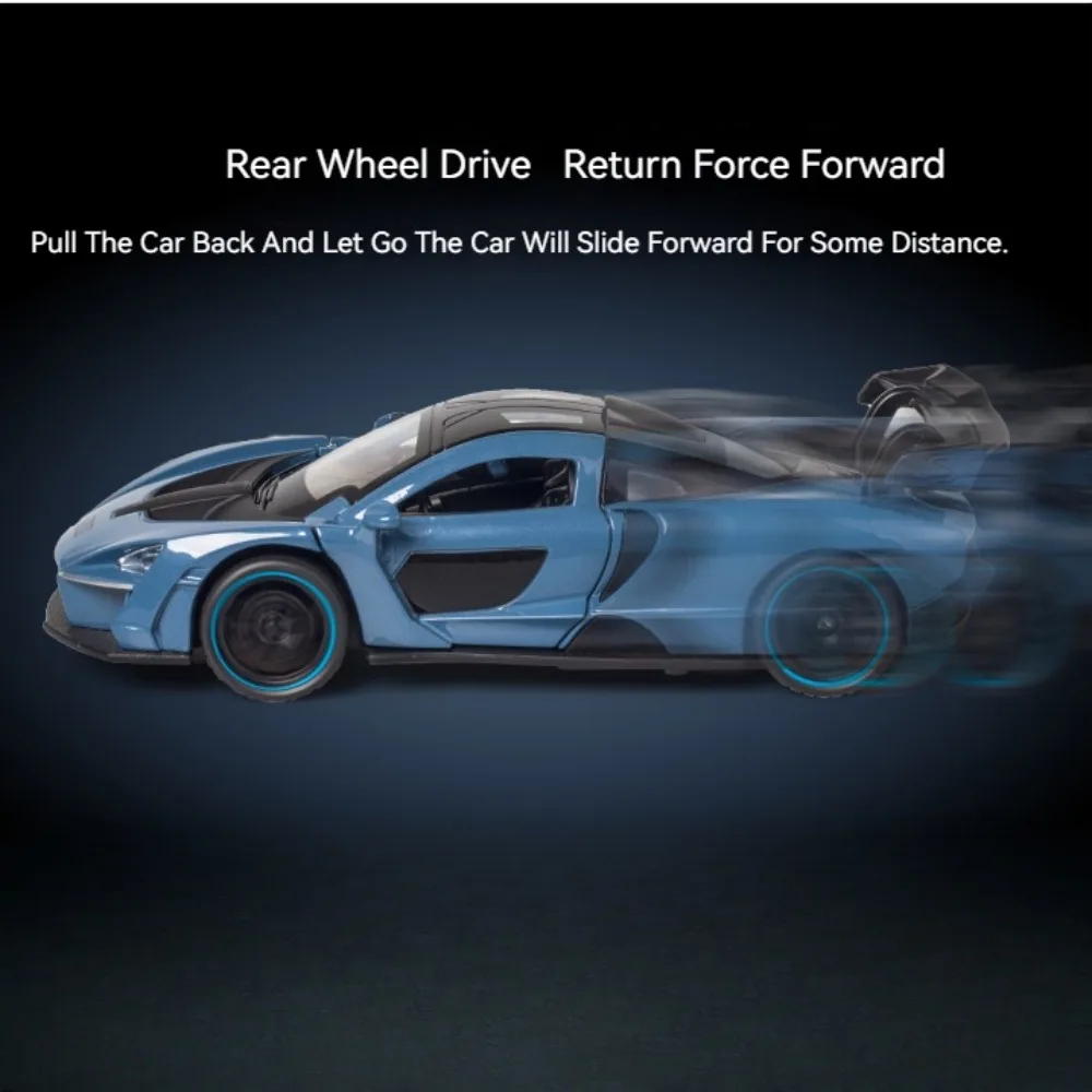 1:32 Scale SENNA 765LT Toy Car Model Alloy Diecast Sound Light 4 Doors Opened Pull Back Vehicle Models for Kids Souvenir