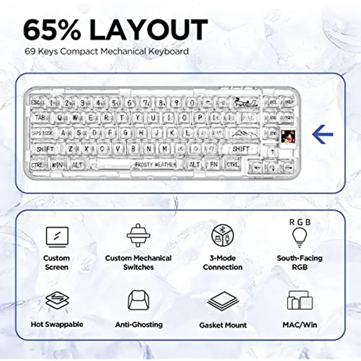 Coolkiller CK68 Keyboard Gamer mekanis, 69Key 3Mode 2.4G Bluetooth nirkabel Keyboard Hot-Swap RGB Backlit hadiah Keyboard Gaming