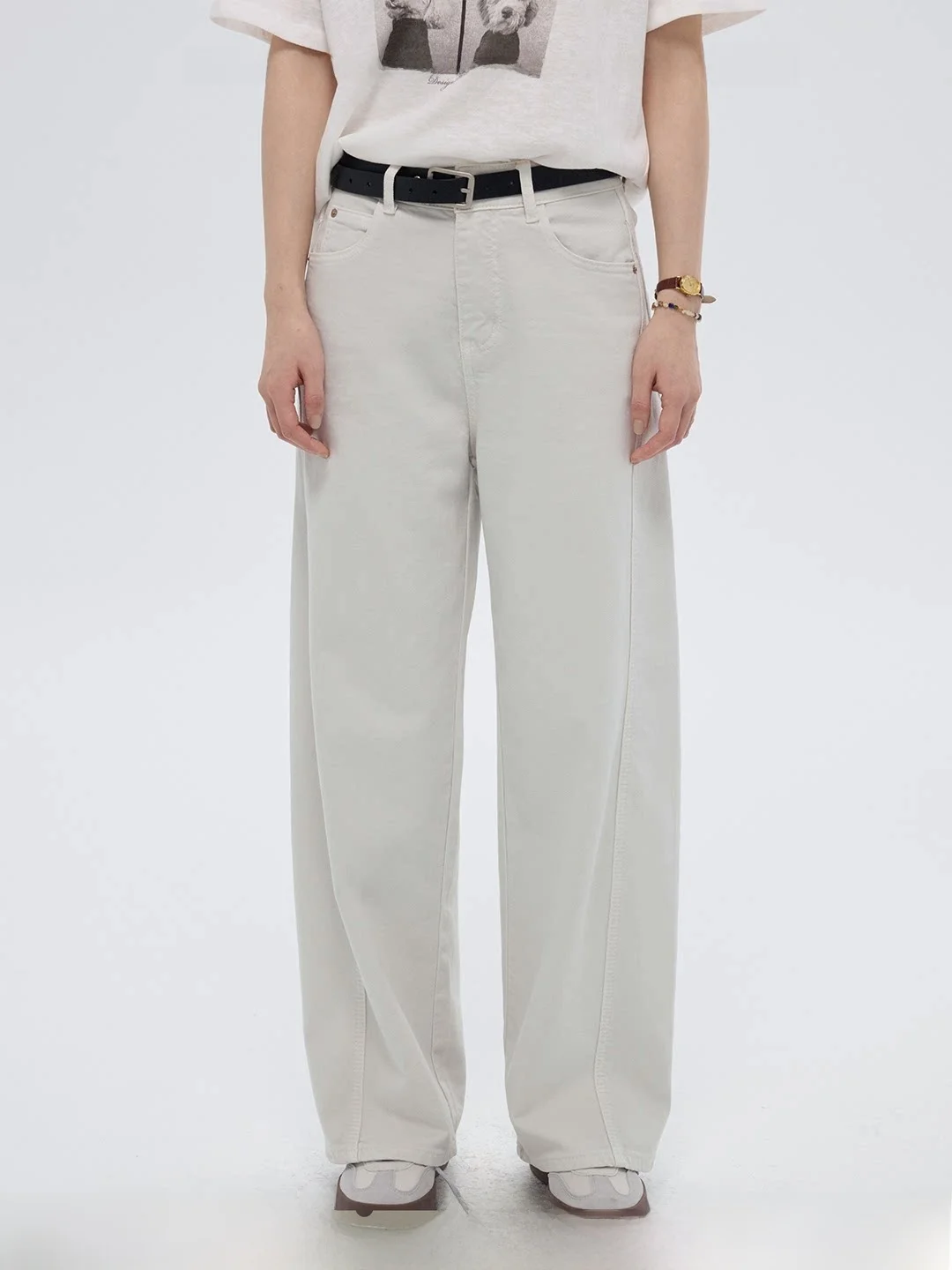 

GOOZA Vintage Washed Denim Jeans Women's Casual Straight Leg Slimming Wide Leg Long Trousers Spring Season Ladies Fashion