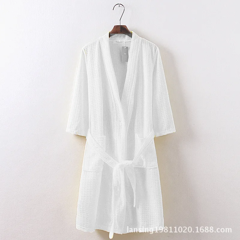 Cross-border supply Summer Thin Waffle Bathrobe Cotton Nightgown Beauty Salon Moisture-Wicking Clothing Beauty Salon Bathrobe