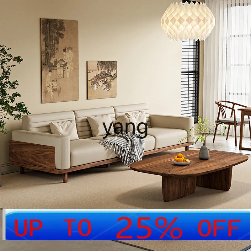 LTT living room wooden sofa combination solid wood aesthetics modern straight row black walnut triple