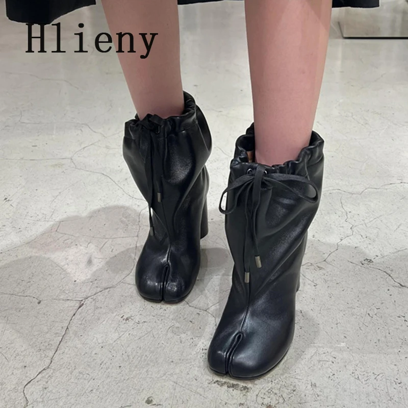 

Hlieny Autumn Winter Vintage Women Ankle Boots Cozy Soft Leather Design Chunky High Heels Elastic Band Shoes Botas De Mujer