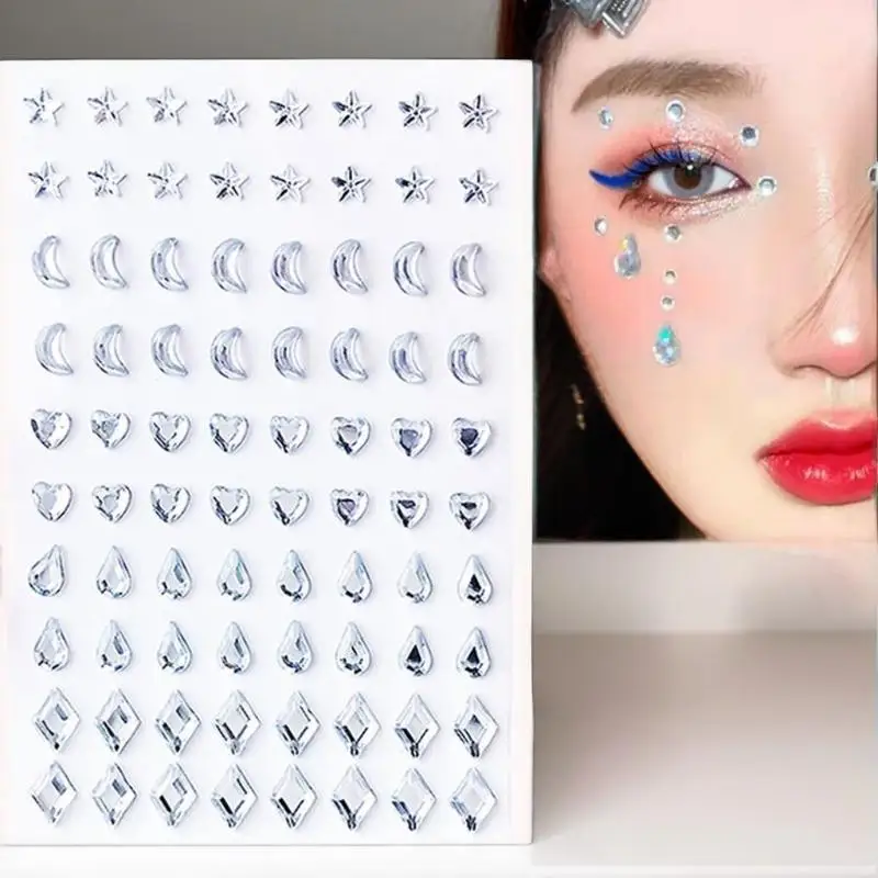 80PCS Special-shaped Face Stickers Colorful Temporary Tattoo Party DIY Face Eye Stickers Lasting Rhinestones Makeup Tools