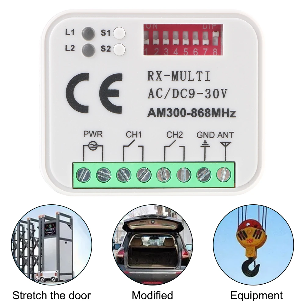 

Universal For 433MHz 868MHz RX Multi 300-900MHz AC/DC 9-30V Gate Remote Control Switch Module Relay Garage Door Receiver