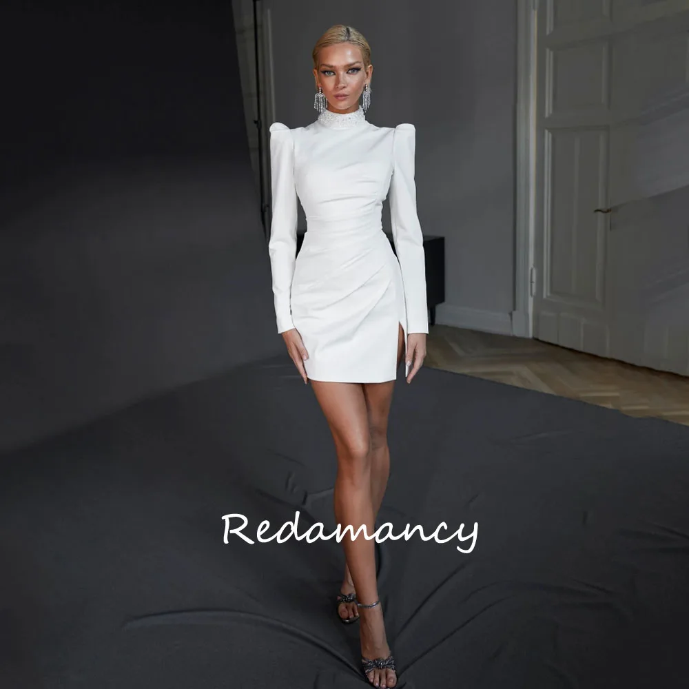 

Redamancy White Beading High Neck Crepe Mermaid Wedding Dresses 2024 Backless Slim Knee-Length vestidos de novia Party Dress