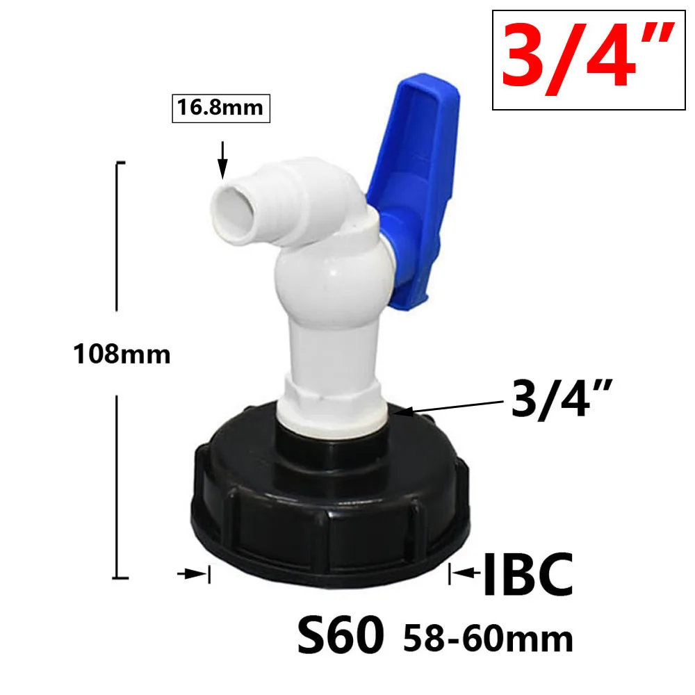 S60 Female Thread IBC Tank Adapter Faucet 1/2 3/4\