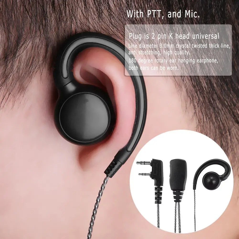 180 Swivel Earpiece Earhook with Mic and PTT for Kenwood 2 Way Radio Walkie ear hanging crystal twisted earphone