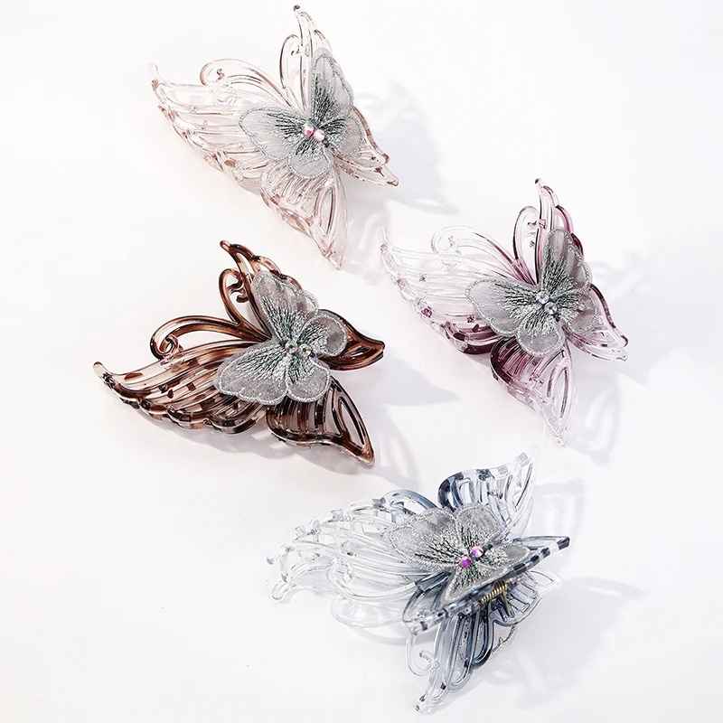 2024 New Advanced Liquid Butterfly Clip Back Hair Clip Lace Diamond Small Butterfly Shark Clip