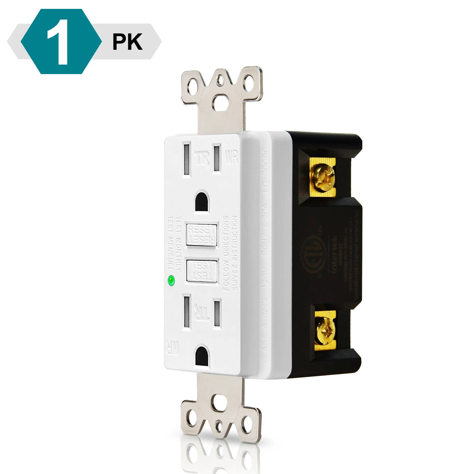 

1PK-20PK GFCI 15A Настенная розетка Устойчивый к несанкционированному заказу прерыватель цепей заземления с пластиной и стандартной защитной розеткой в списке ETL