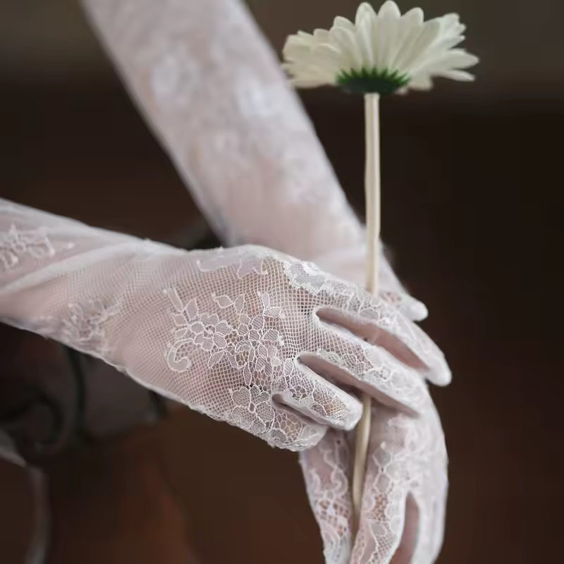 WG054 Wedding Bridal Long Gloves Eyelash Edge Lace Appliqed Finger Bride Handschuh White Gloves Women Prom Opera Gloves - Image 3
