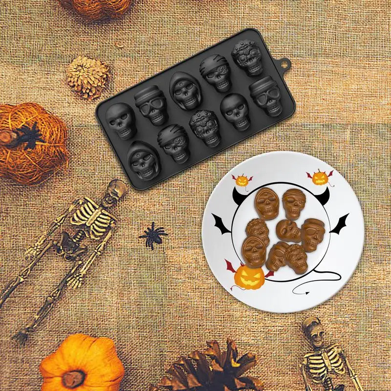 Skull Halloween Bakeware 10 Cavity Silicone DIY Cakelet Chocolate Molds Non-Stick Handmade Soap Molds Baking Cake Accessories