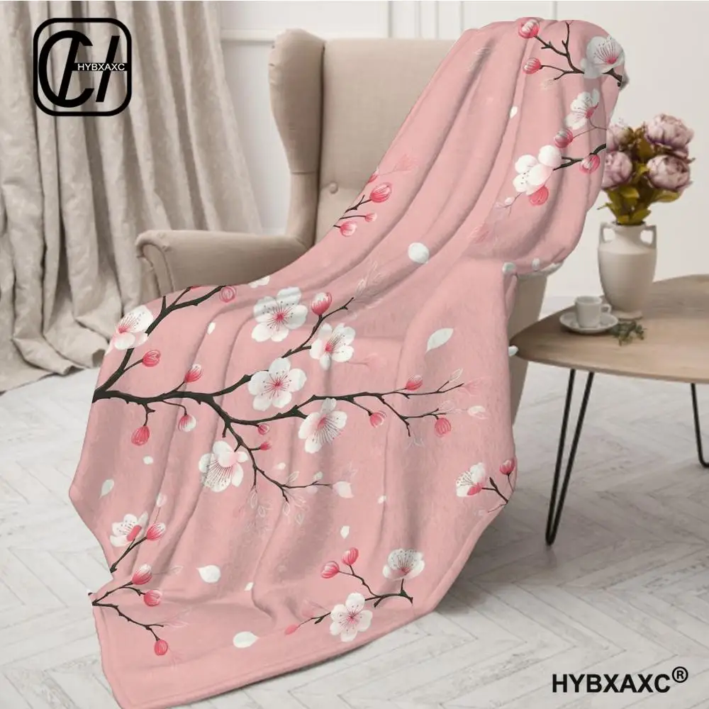 Spring Cherry Blossom Branch Throw Blanket, Pastel Pink Sakura Flower Sparkle Print Bedroom Blanket Throw Blanket Aesthetic Port
