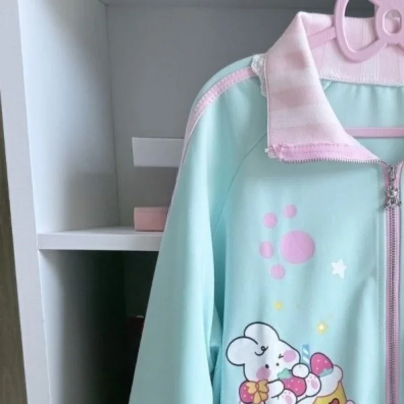 اليابانية Kawaii لطيف الكرتون الطباعة هوديي نمط Preppy ELace المرقعة الجرونج بلوزات Y2k الجمالية ضمادة فضفاضة هودي