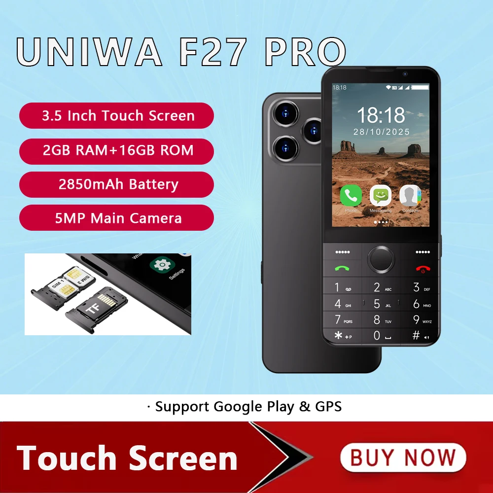UNIWA F27 PRO 4G LTE Smartphone Android11 3.5 Inch Touch Screen 2GB+16GB Mobile Phone Play Store Flashlight GPS Russian keyboard