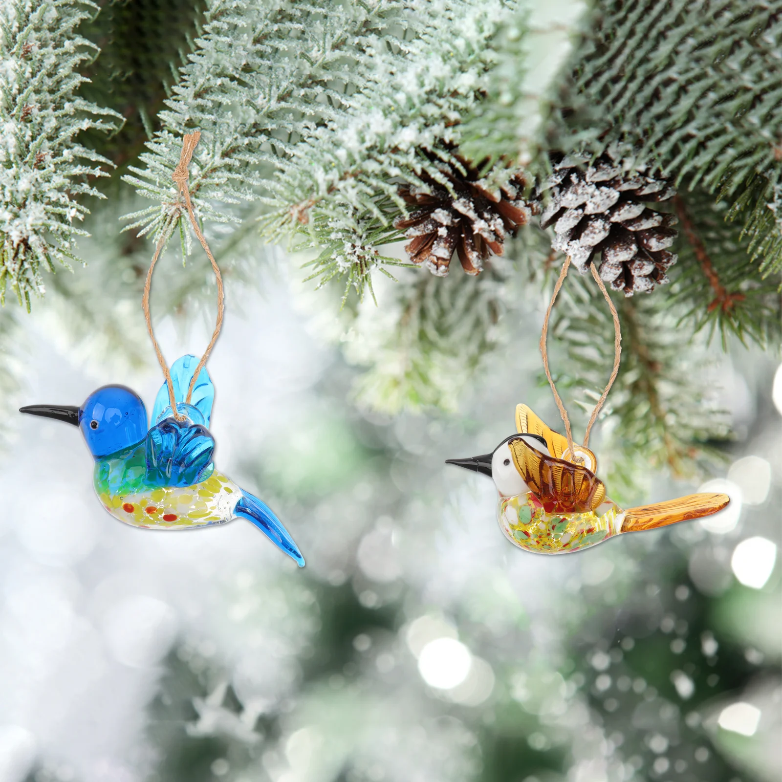 

3Pcs Glass Bird Ornament Handmade Hummingbird Decoration for Shelf Desk Window Garden Indoor Outdoor Hanging Display Vivid