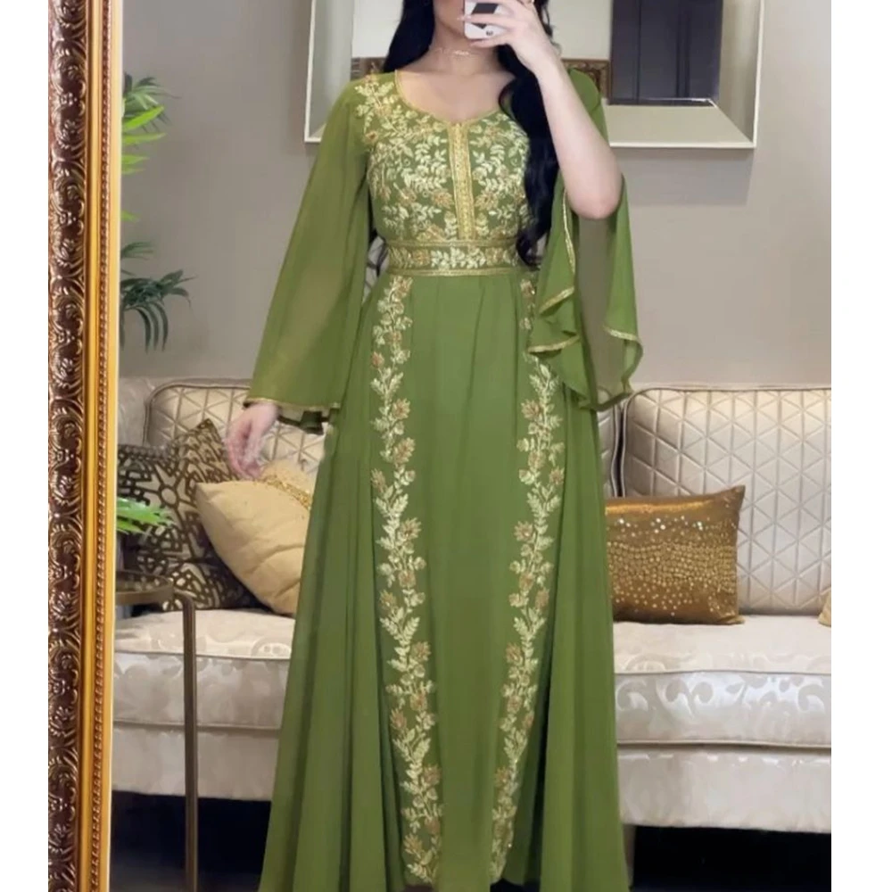 

PuTao Wepbel Dress Abaya Arab Women Long Sleeve Long Sleeve Caftan Islamic Clothing Embroidered Kaftan Robe Muslim Evening Gown