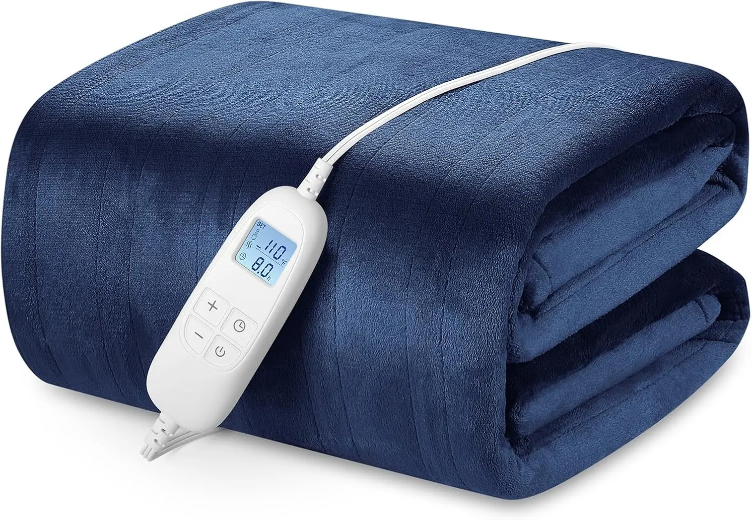 

Queen Size Electric Heated Blanket with 6 Heat Levels, Auto Off Timer, Ultra Soft Flannel, Machine Washable in Blue