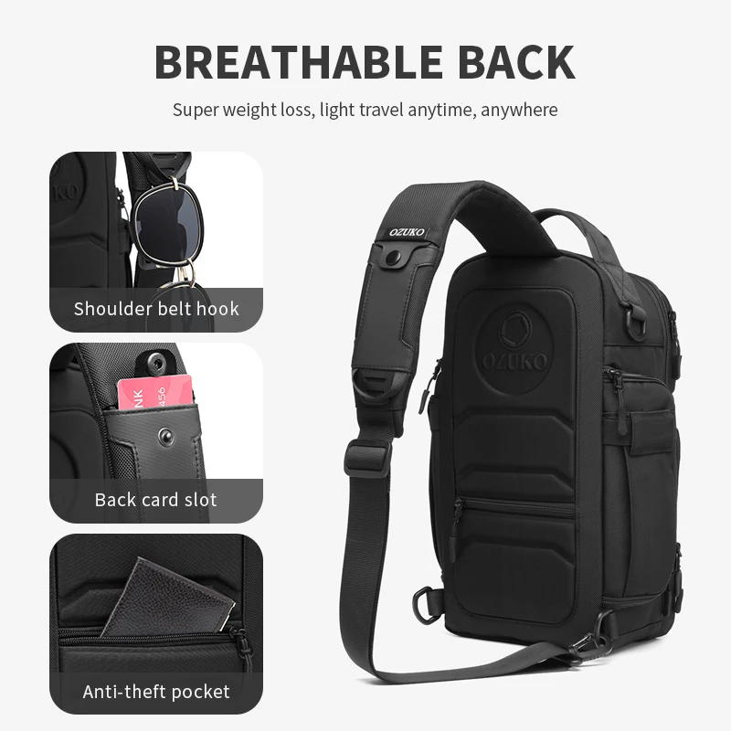 Imagem -05 - Ozuko Grande Capacidade Peito Bolsa para Homens Esportes ao ar Livre Impermeável Tactical Male Shoulder Bolsa Crossbody Sling Bags Alta Qualidade