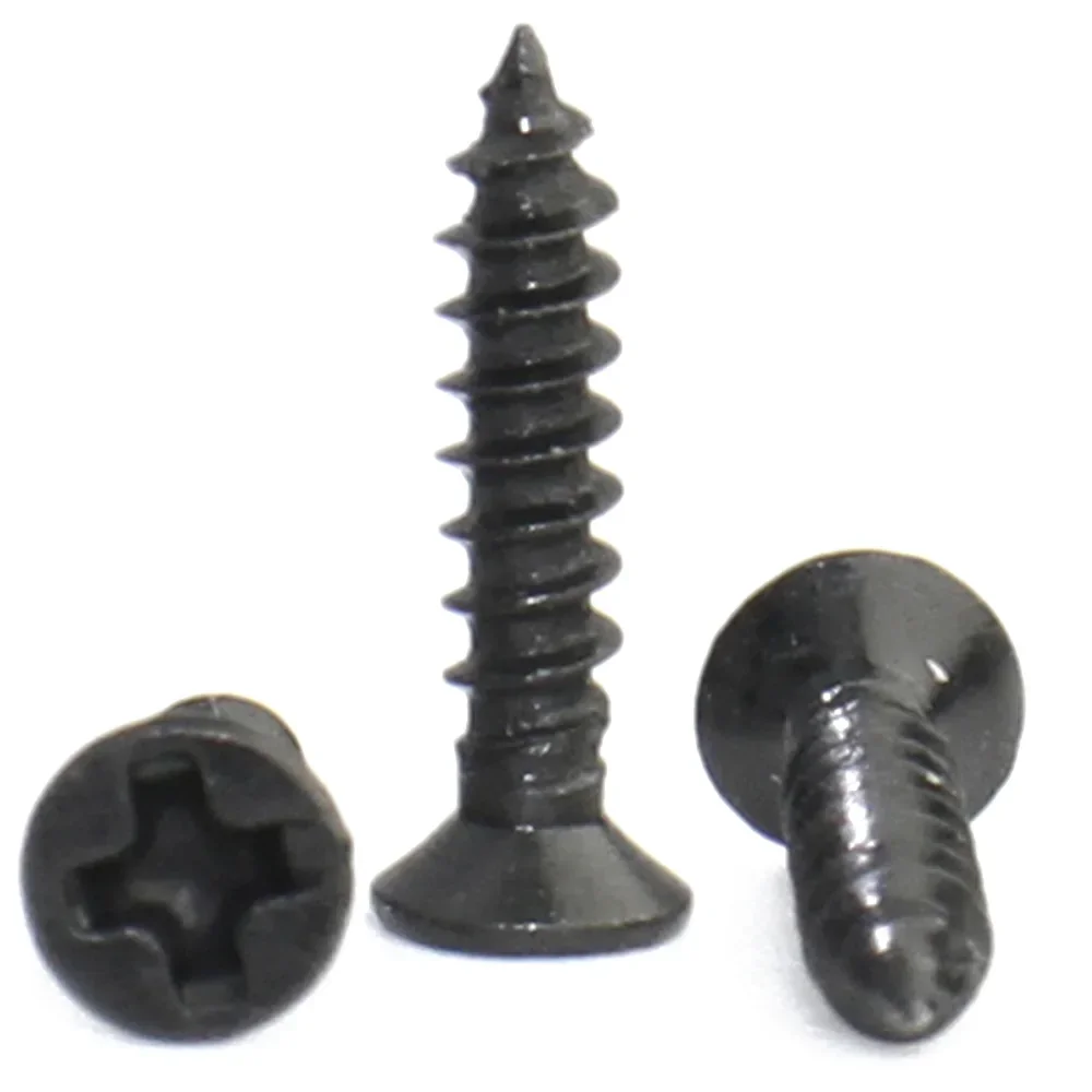 100 unids/lote tornillo autorroscante de cabeza plana avellanada cruzada de acero al carbono Phillips negro M1 M1.2 M1.4 M1.5 M2 M2.6 M3 M3.5 M4 M5