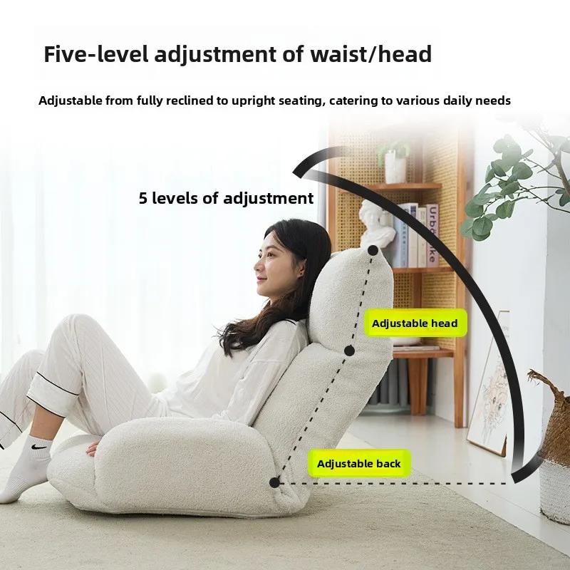 Folding lazy sofa, Teddy velvet fabric, recliner, 5-speed adjustable backrest, winter family leisure chair, outdoor lounge chair