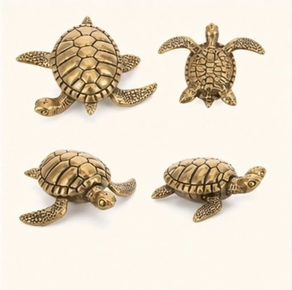 3Pcs Mini Brass Sea Turtle Statues Outdoor Garden Decoration Bird Bath Ornament Turtle Fairy Decor Brass Shelf Decor