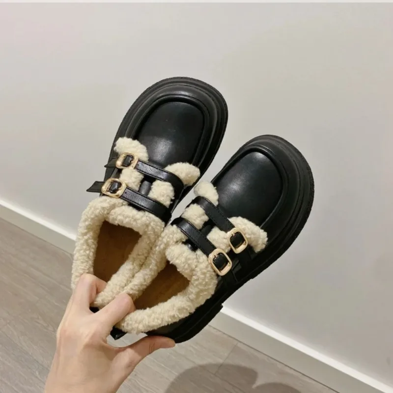 

Winter Womens Shoes Plush Warm Cotton Shoes Winter Warm Small Leather Shoes for Women Casual Dress Footwear Botas Invierno Mujer