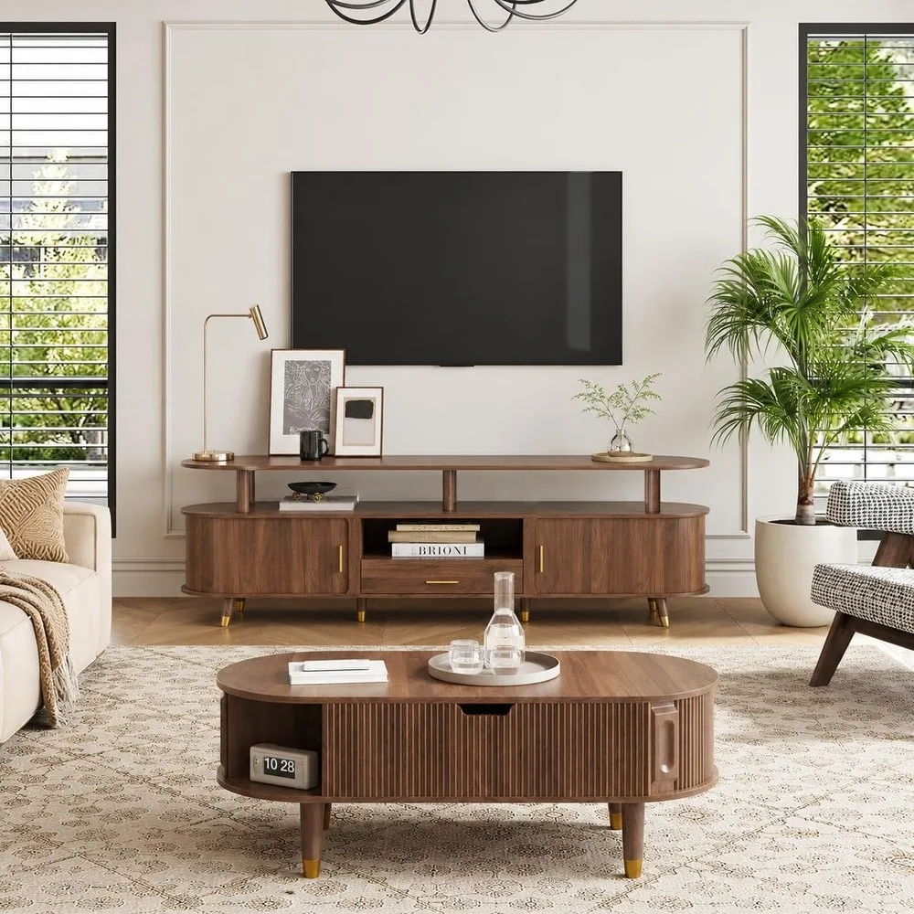 LED TV Stand and Coffee Table Set of 2 Lift Top Coffee Table with Storage TV Console Table with Power Outlet Living