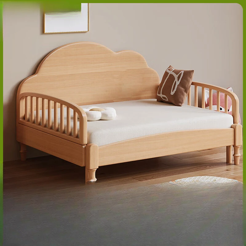 

Cloud telescopic bed All solid wood with guardrail widened push-pull telescopic single bed