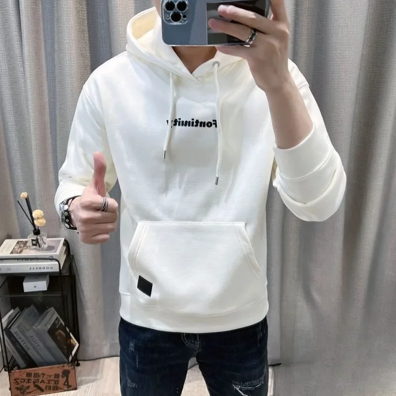 Man Hoodies Cotton Fleeced Burgundy Sweatshirts for Men Printing Clothing Deals High Quality Loose One Piece Novelty and Tops S