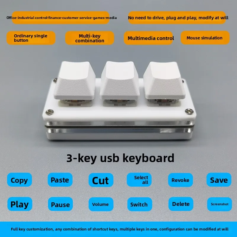 3-Key Mini Silent Dustproof Mechanical Keypad Custom Copy Paste Shortcut Keyboard