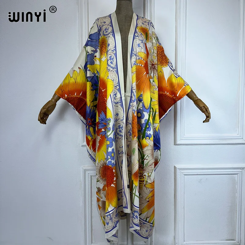 WINYI-Cardigan Kimono Imprimé Bohème pour Femme, Tenues de Plage Maxi Élégantes et Sexy, Robes Caftan, Cover-up Valide en, Vêtements Africains, Manteau