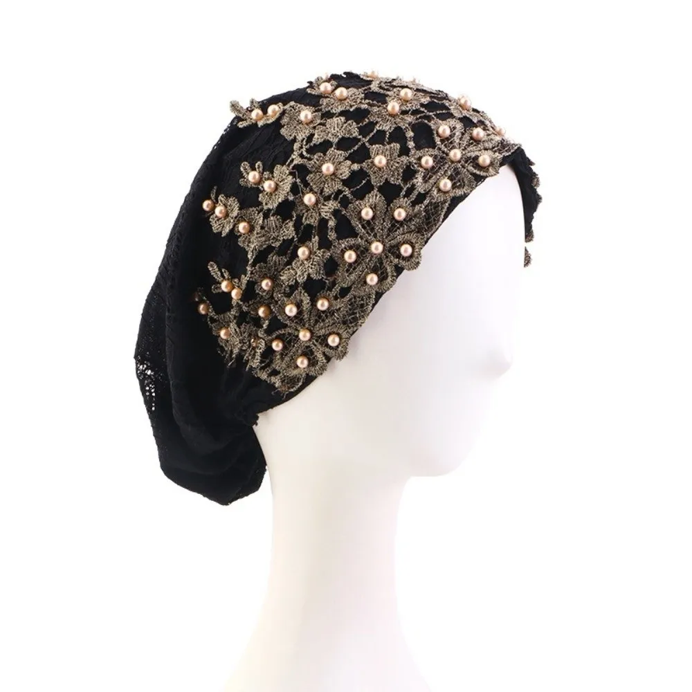 

Headwrap Elegant Glittery Turban Cap Embroidery Beaded Comfortable Breathable African Headwrap Underscarf Hat For Women