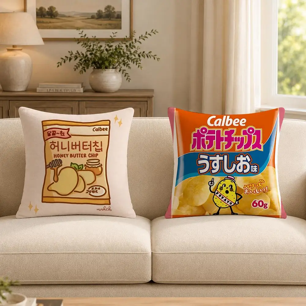 Food C-Calbee Cushion Cover Soft Short Plush Decorative Pillow Cover for Sofa Bedroom Easy to Clean