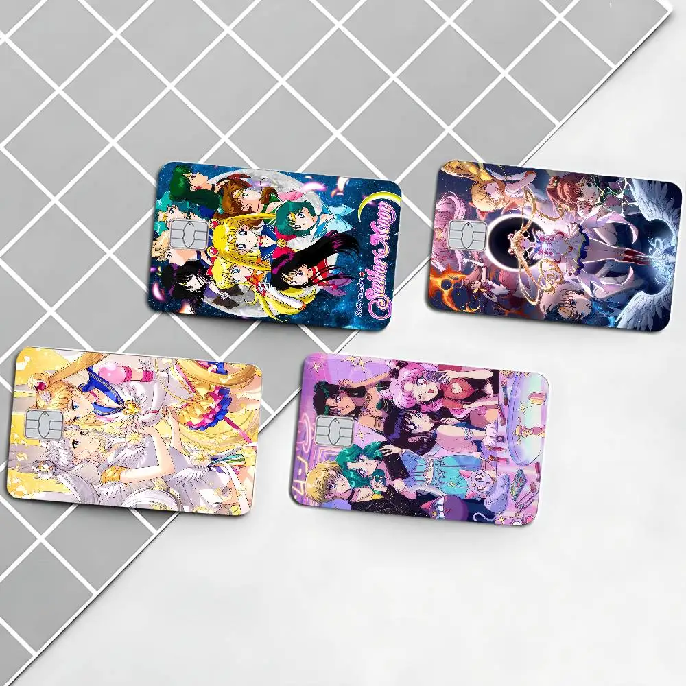 Anime Girl S-Sailor M-Moon Fashion Matte Gold Silver Black Matte Film Skin Sticker Tape for Bank Credit Debit Card