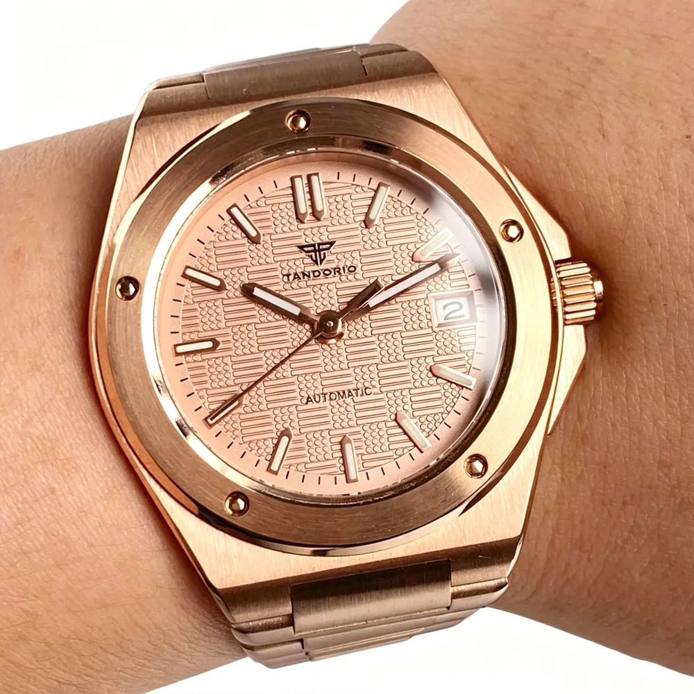 20ATM Tandorio 40mm Engineer Full Rose Gold Automatic NH35A Mechanical Watch For Men Sapphire Luminous Stainless Steel Case