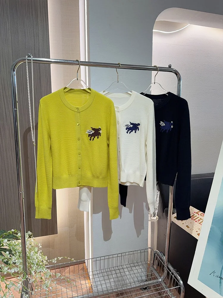 

Ele Long Sve Woolen Open Cardigan Embroidered Year Fun Knitted Sweater for Women Chinese Sle