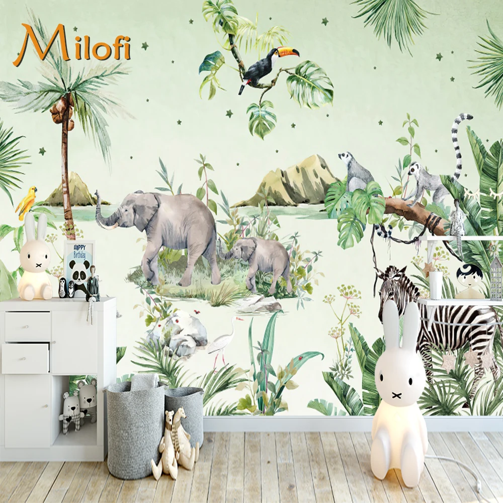 

custom watercolor jungle nursery 3d wallpaper wall mural for kids nursery room 3d animal wallpaper sticker art deco