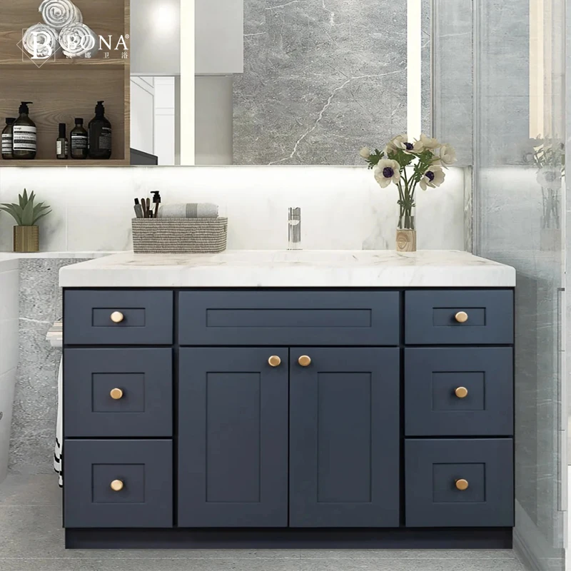 خزانة حمام مطلية بالخشب الصلب الريفي، مجموعة خزانة حوض غسيل أرضية من السيراميك #5