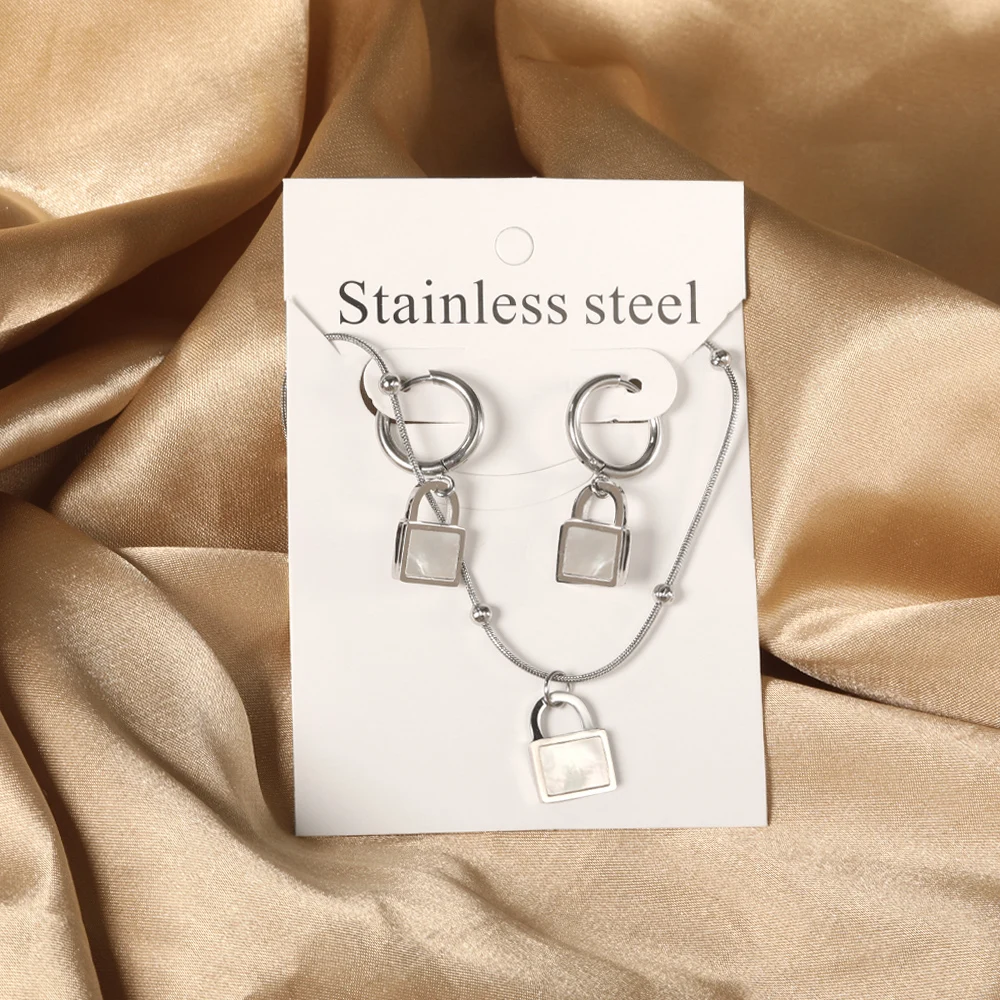 LUXUKISSKIDS Chic Silver Color Jewelry Sets Gothic Fashion Stainless Steel Waterdrop Necklace Smile Woman Elegant Earrings Drops