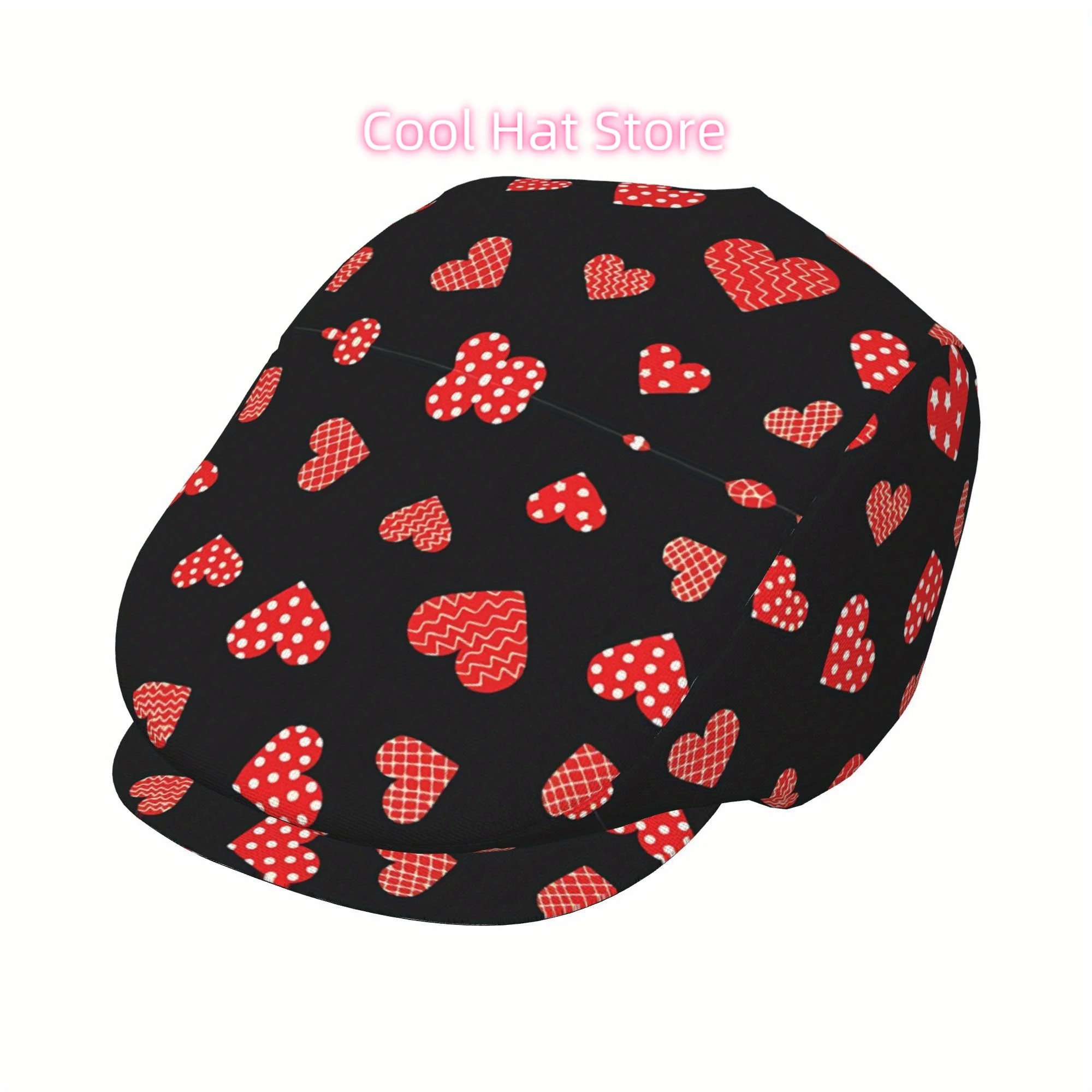 Full-width Printing Pixel Love Valentine Texture Men and Women Flat Cap Adjustable Newsboy Cap Beret Ivy Cap Cabbie Flat Hat Iri